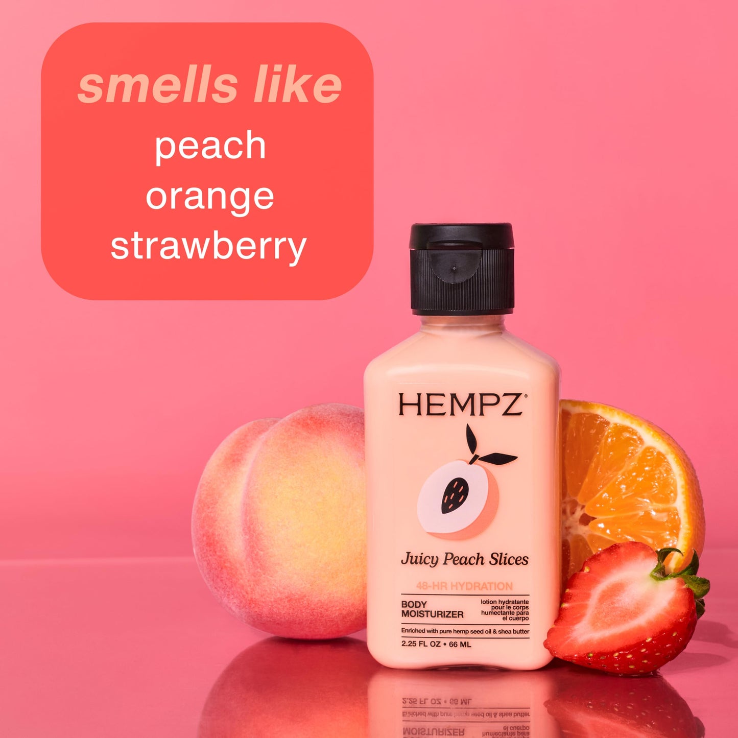 Hempz Mini Juicy Peach Lotion, Natural Hemp Seed Oil Ultra Hydrating Body Moisturizer with Shea Butter, Peach Extract, and Aloe Vera Extract, Travel