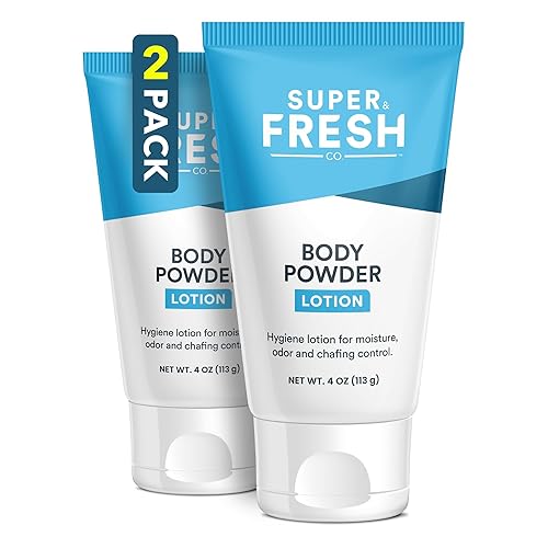 Super Fresh Body Powder Lotion Talc Free Anti Chafing Deodorizing No Mess Body Powder Cream for Men and Women Natural Ingredients Two 4 fl oz Tubes