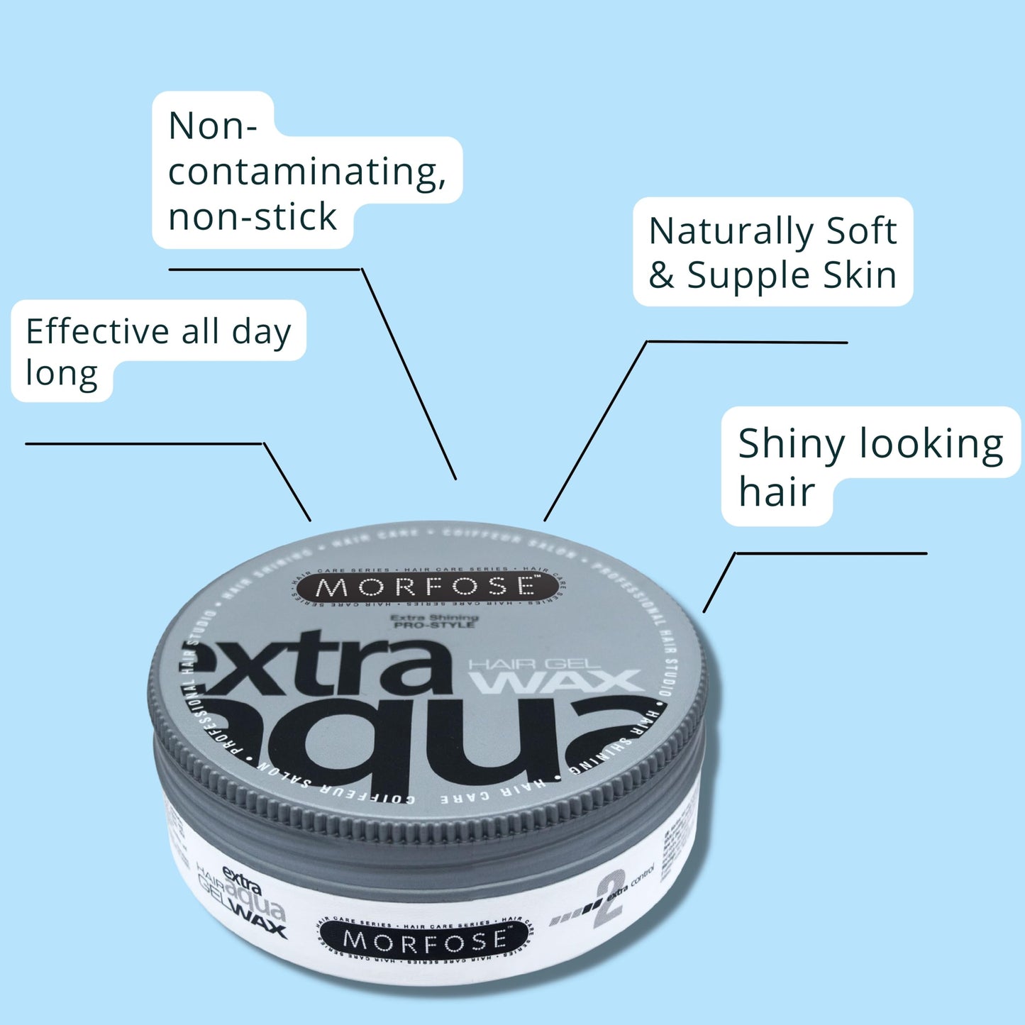 Morfose Extra Aqua Hair Gel Wax with Shiny and Flexible Level 2 Hold, Manage Flyaways, Braids, and Curls, Professional Hair Styling for Women and Men