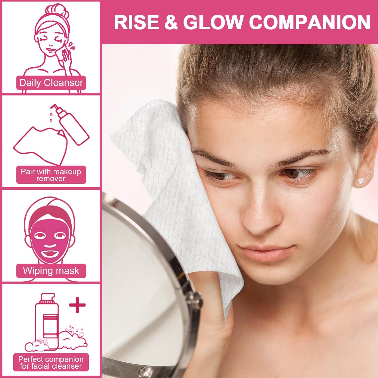 FACEMADE 200 Count (4 Packs) Disposable Face Towels, Ultra Thick Face Towelettes Disposable, Clean Facial Towels for Makeup Remover, Skincare, USDA Beauty and Personal Care FACEMADE