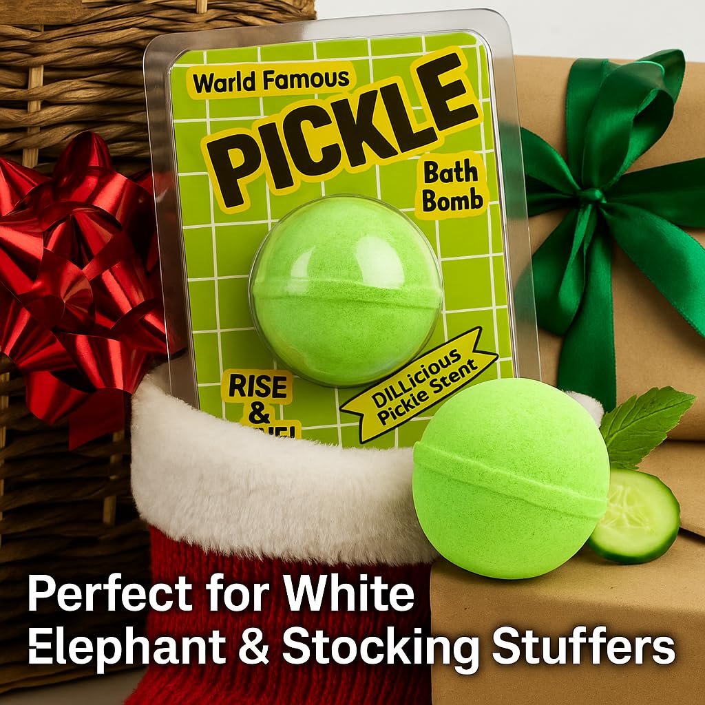Giant Dill Pickle Bath Bomb - Funny Gag Gift for Pickle Lovers, Kids & Adults - Unique Spa Gift Basket Idea, Secret Santa & White Elephant Stocking…