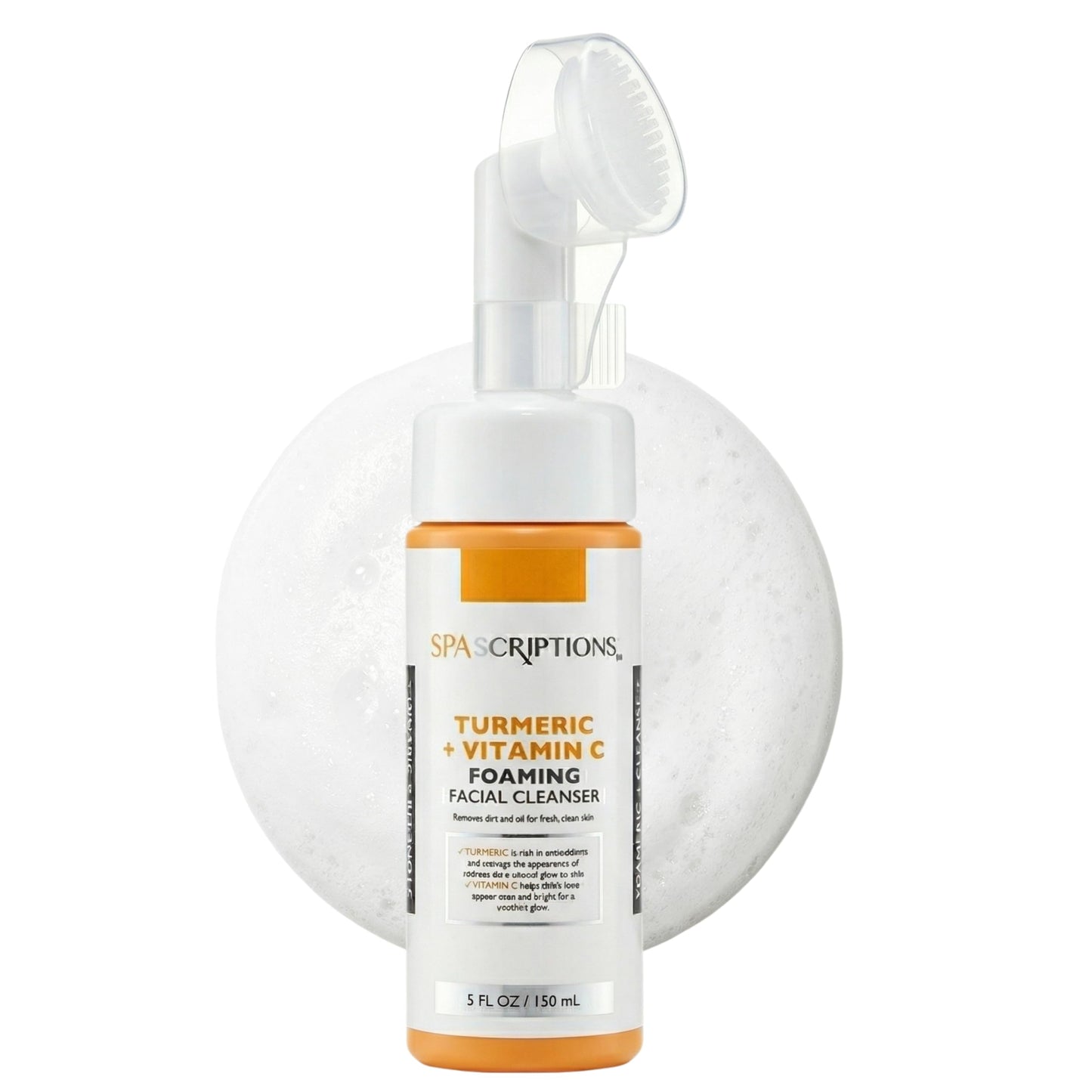 SpaScriptions 2 in 1 Cleanse & Exfoliate Foaming Facial Cleanser - Turmeric & Vitamin C Face Wash with Silicone Brush for Dull & Uneven Skin Tone