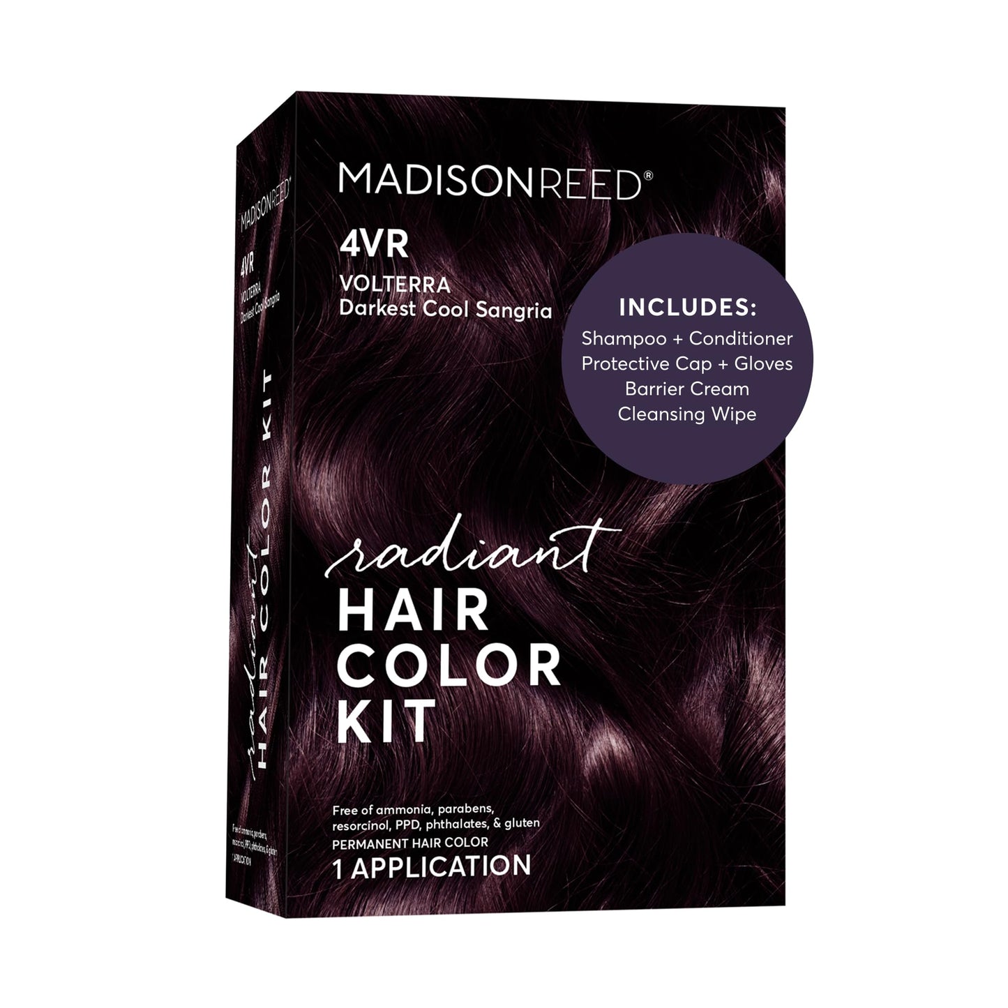 Madison Reed Radiant Hair Color Kit - 4VR Darkest Cool Sangria with Vibrant Violet Red Tones (Volterra Amethyst), Vivid Permanent Hair Dye for Bold