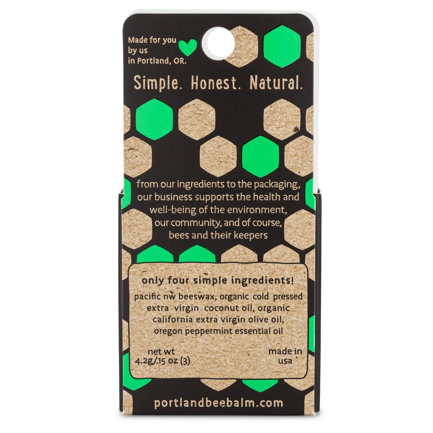 Portland Bee Balm All Natural Handmade Beeswax Based Lip Balm, Oregon Mint 3 Count