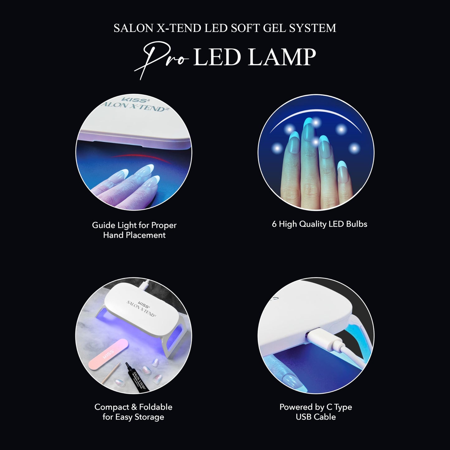 Kiss Salon X-tend Pro LED Lamp, LED Gel Nail Kit System, 10 Watts, For Curing Salon X-tend Press On Nails, Wide Coverage, LED Hand Guide, USB-C Power Beauty & Personal Care KISS
