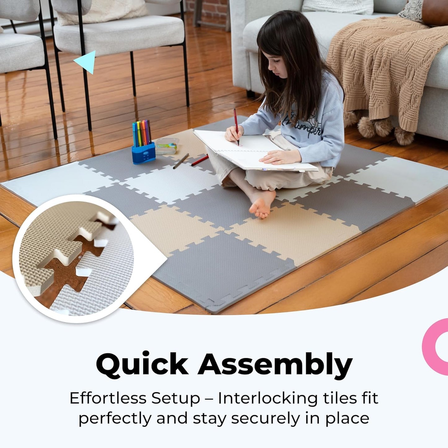 MioTetto Foam Floor Tiles for Kids – Non-Toxic Soft Baby Play Mat, Interlocking Foam Tiles for Crawling & Development, Fits 50x50 Playpen, Ages 6–12M