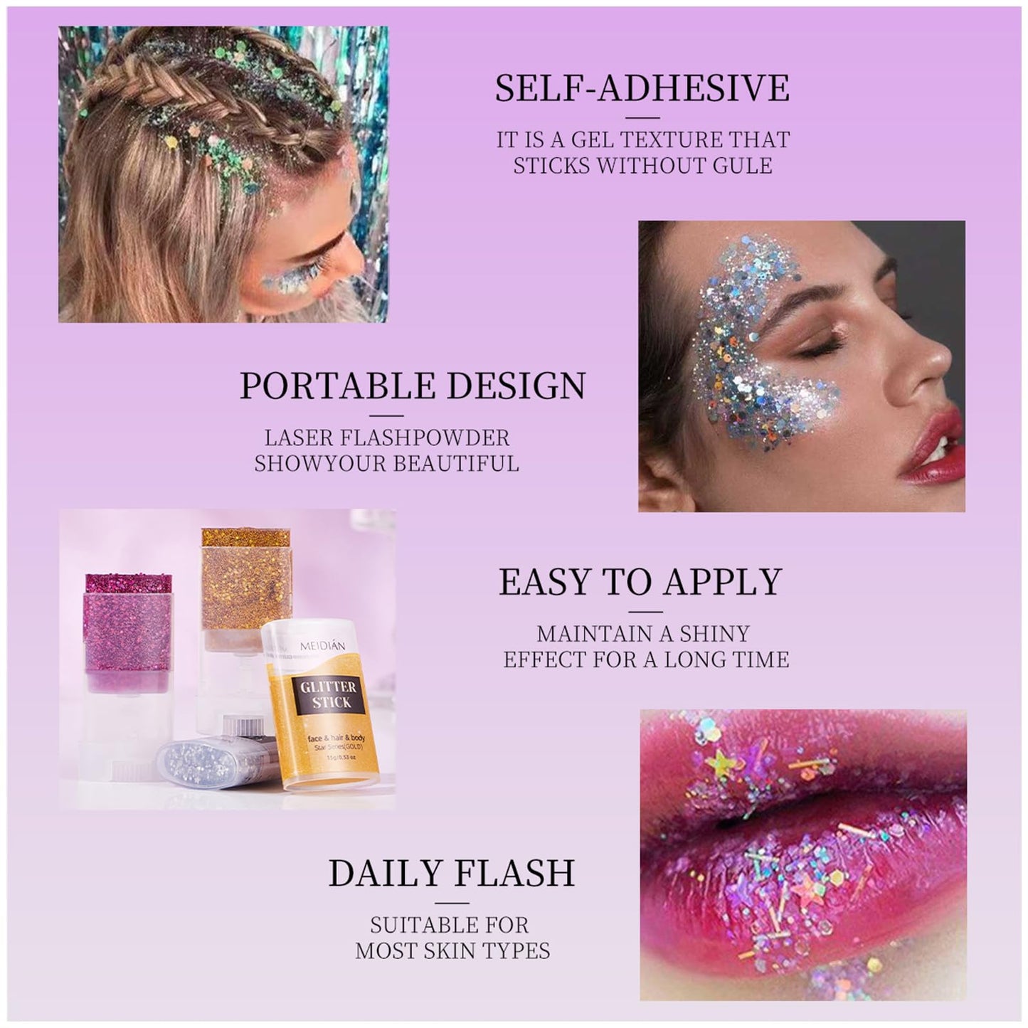 Body Glitter Stick Pink Glitter Face Paint Face Hair Body Makeup Festival Accessories Glitter