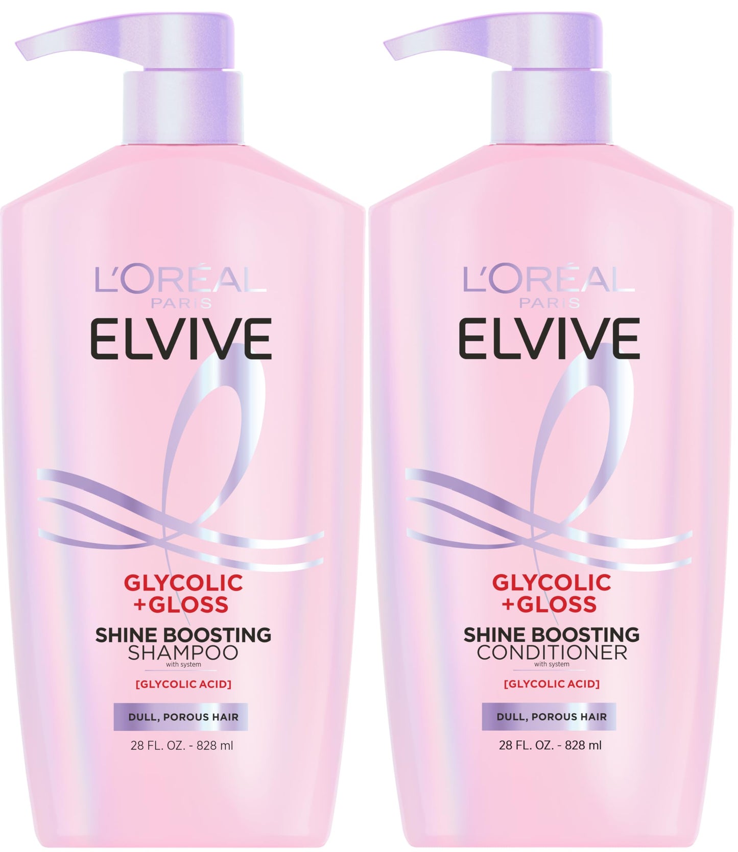L'Oreal Paris Elvive Glycolic + Gloss Shine Boosting Shampoo and Conditioner Set, Cleanses and Smooths Dull, Porous Hair Into High-Shine, Glossy Hair