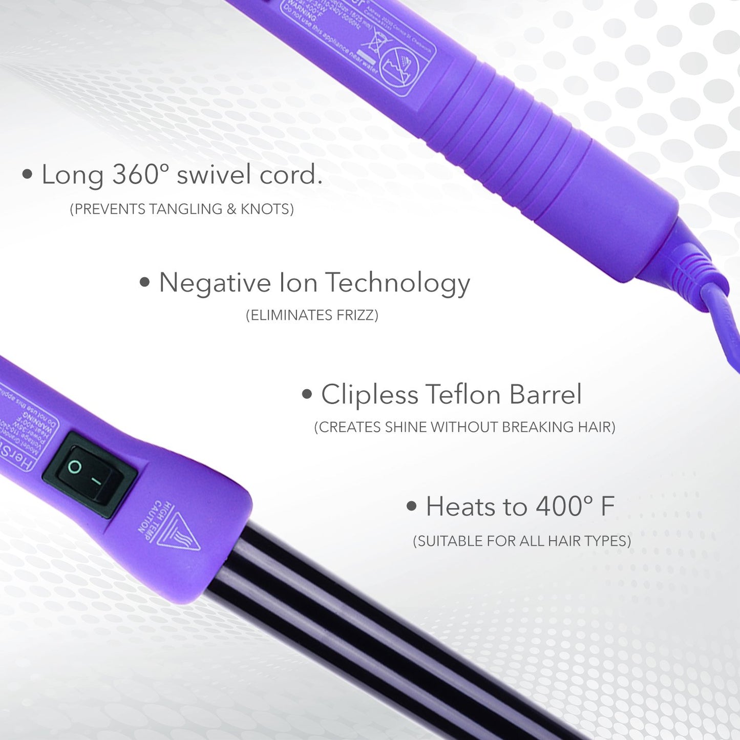 Herstyler Grande Ceramic Tapered Curling Wand - 1 inch Dual Voltage with Negative Ions for Long and Short Hair (Purple)