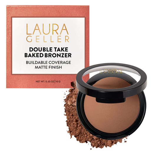LAURA GELLER NEW YORK Double Take Baked Bronzer for Mature Skin, Deep | Matte Bronzing Powder for Natural-Looking Warmth & Soft Contour, Buildable