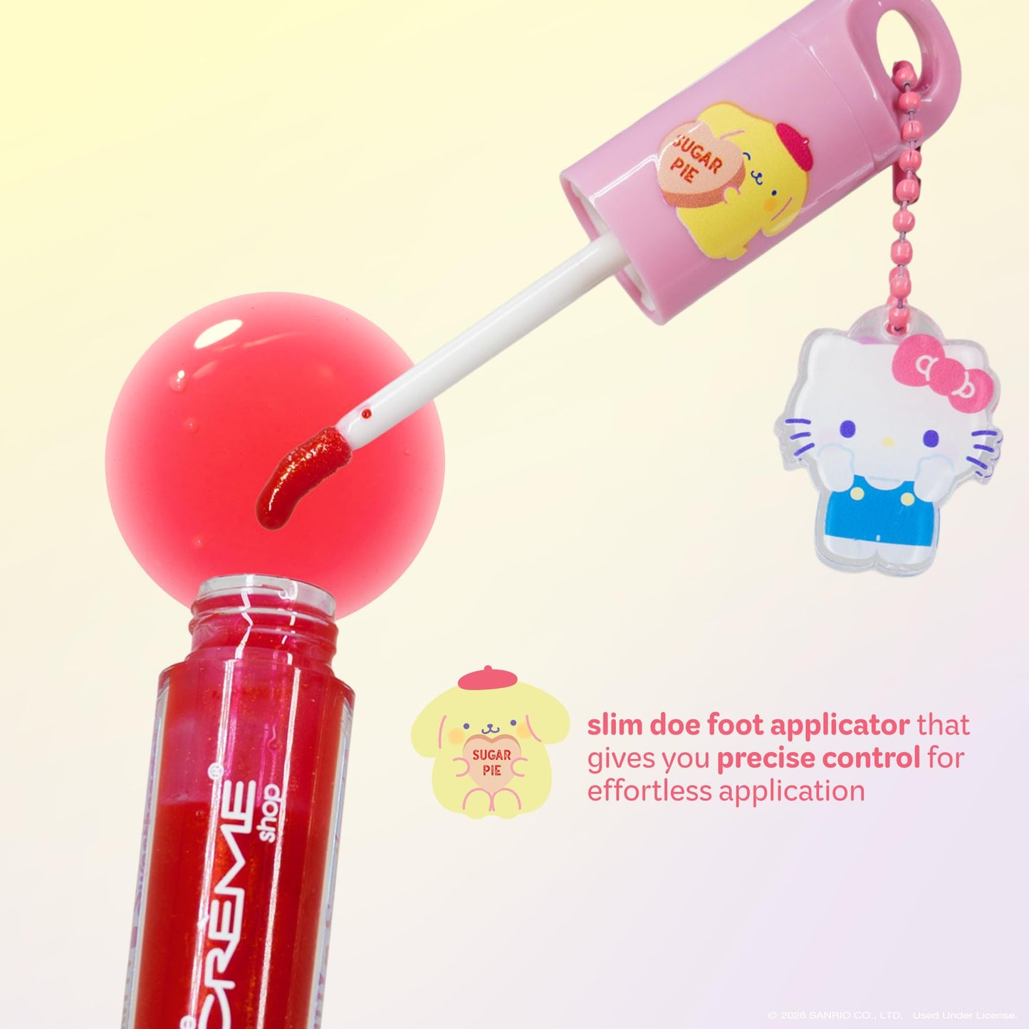 The Crème Shop x Hello Kitty & Friends x Sweethearts Tinted Lip Oil with Jojoba Oil for Lasting Hydration, Lip Oil on Keychain with Hello Kitty Charm