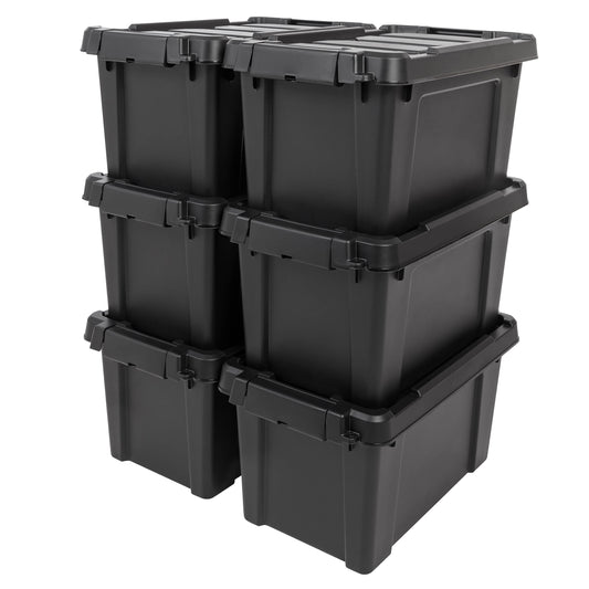 IRIS USA 5 Gallon Lockable Storage Bins with Lids, 6 Pack - Made in USA, Heavy Duty, Stackable Containers, Garage Organizing Bins Moving Tubs, Rugged…