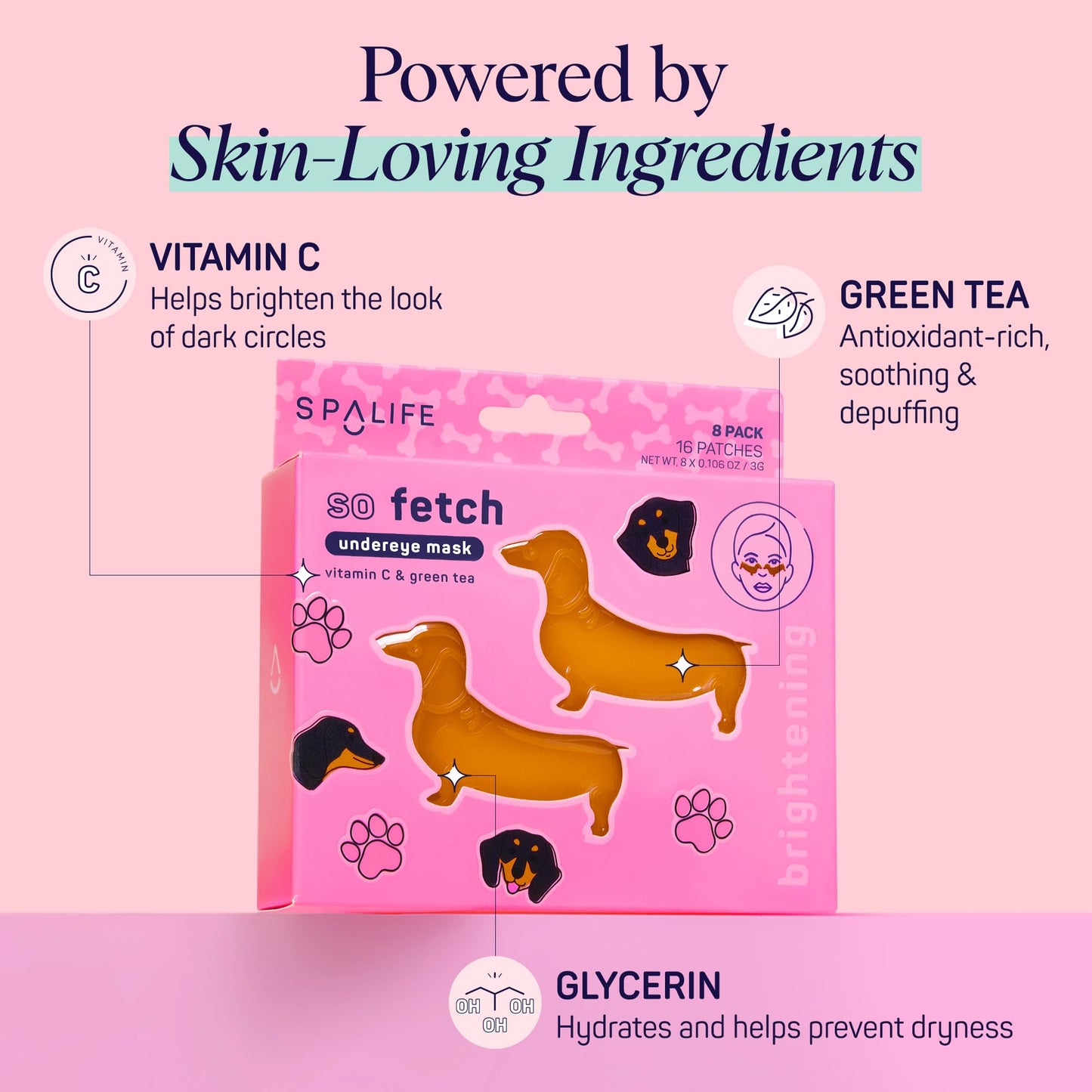 SpaLife So Fetch Hydrogel Under Eye Patches for Dark Circles | Dachshund Under Eye Patches for Puffy Eyes | Weiner Dog Undereye Bags and Puffiness Beauty and Personal Care SpaLife