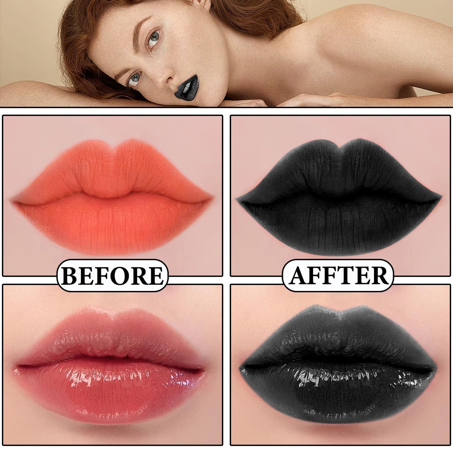 Black Matte Liquid Lipstick,3 in 1 Black Lip Liner and Lipstick Set,Matte Lip Gloss Long Lasting Moisturizing Velvet Lipgloss Make Up Gift Set Cosplay
