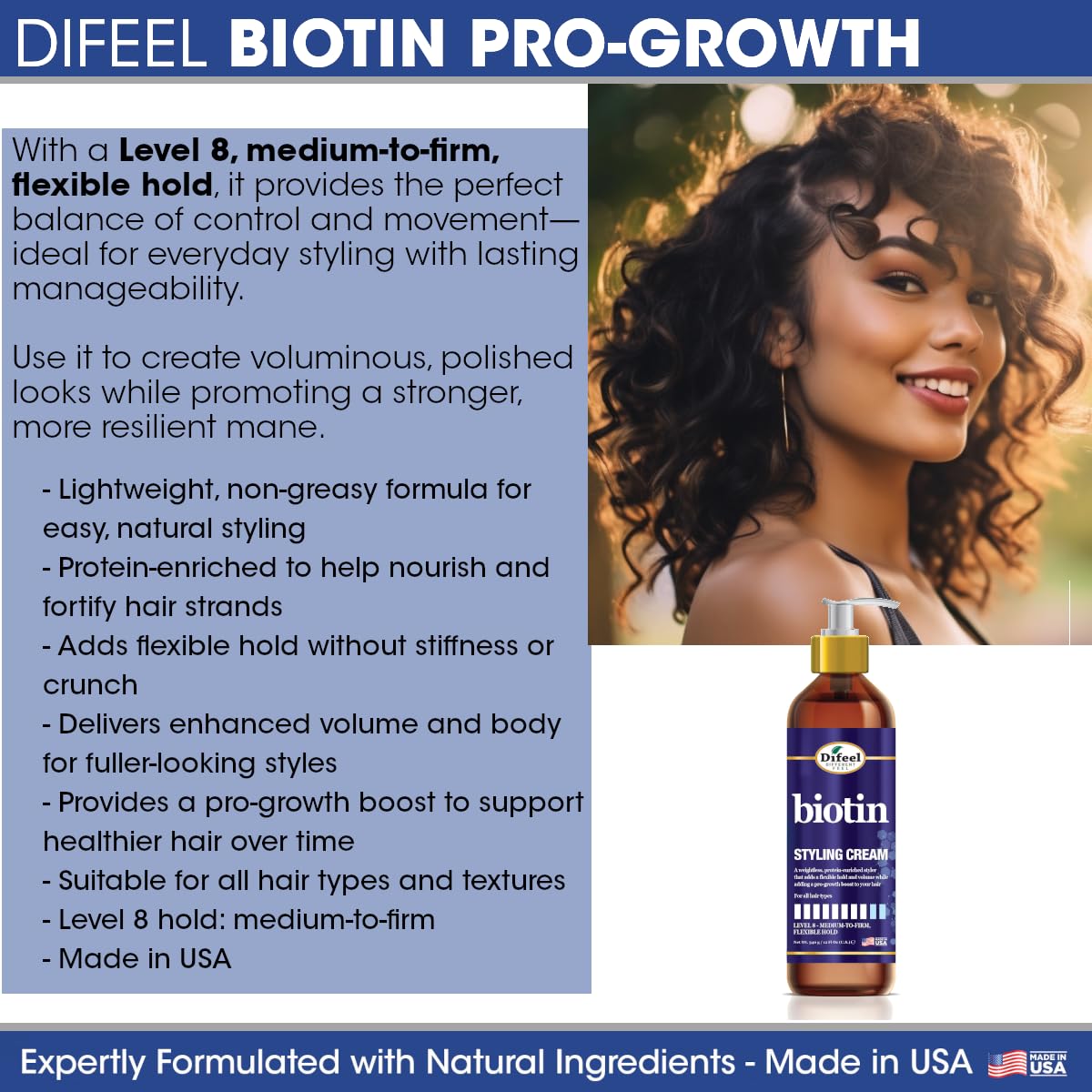 Difeel Biotin Styling Cream 12 ounce - Level 8:Medium-to-Firm, Flexible Hold Styling Cream