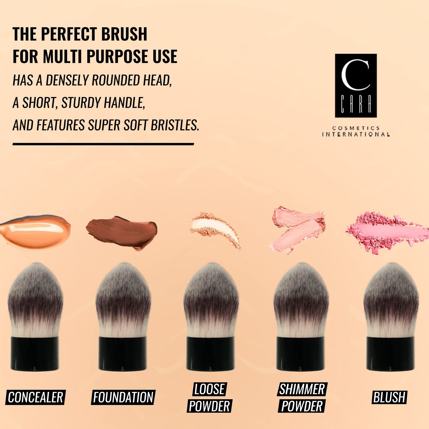 CARA Cosmetics Kabuki Brush #17 - Compact Makeup Face Brush, Blending Brush for Loose Powder, Blush, Foundation. Bronzer & Liquid Makeup, Seamless