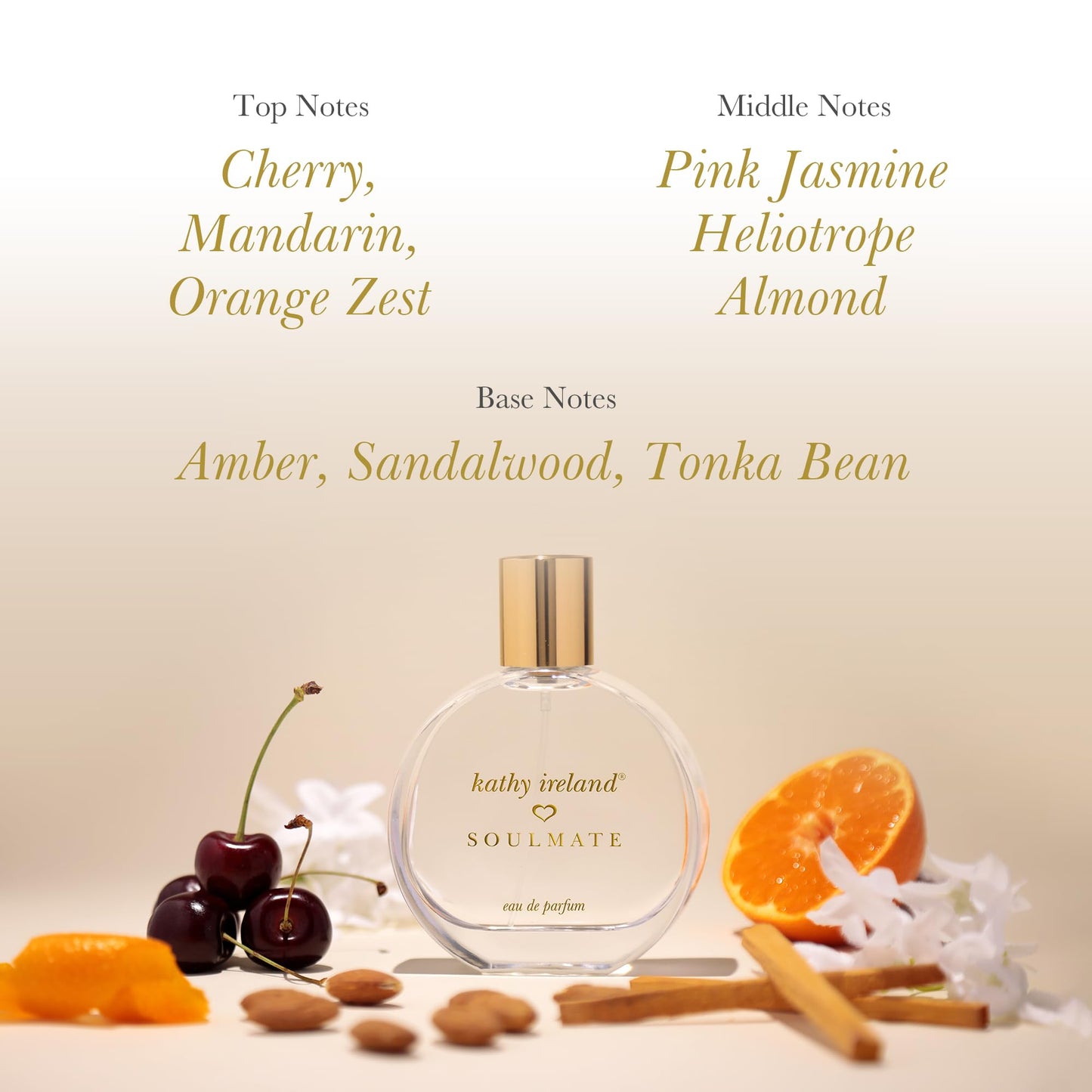 Kathy Ireland Soulmate - Floral, Fruity, Gourmand Perfume for Women - Eau de Parfum with Cherry, Mandarin, Pink Jasmine, Amber Notes - 3.4 oz Beauty & Personal Care Kathy Ireland