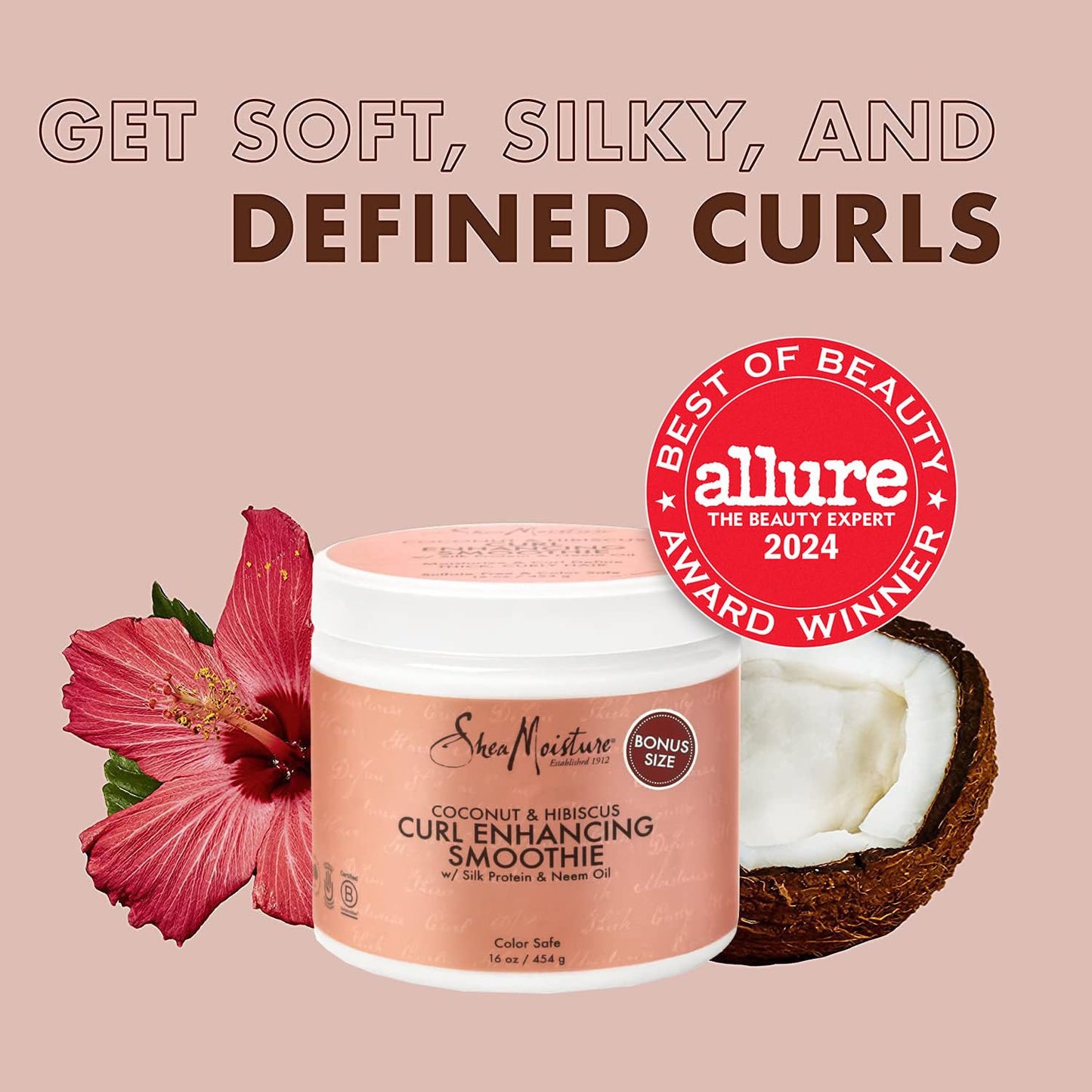 SheaMoisture Coconut & Hibiscus Curl Enhancing Smoothie, Bonus Size - Shea Butter Leave-In for Moisturizing & Defining Curly Hair, Repair, Frizz