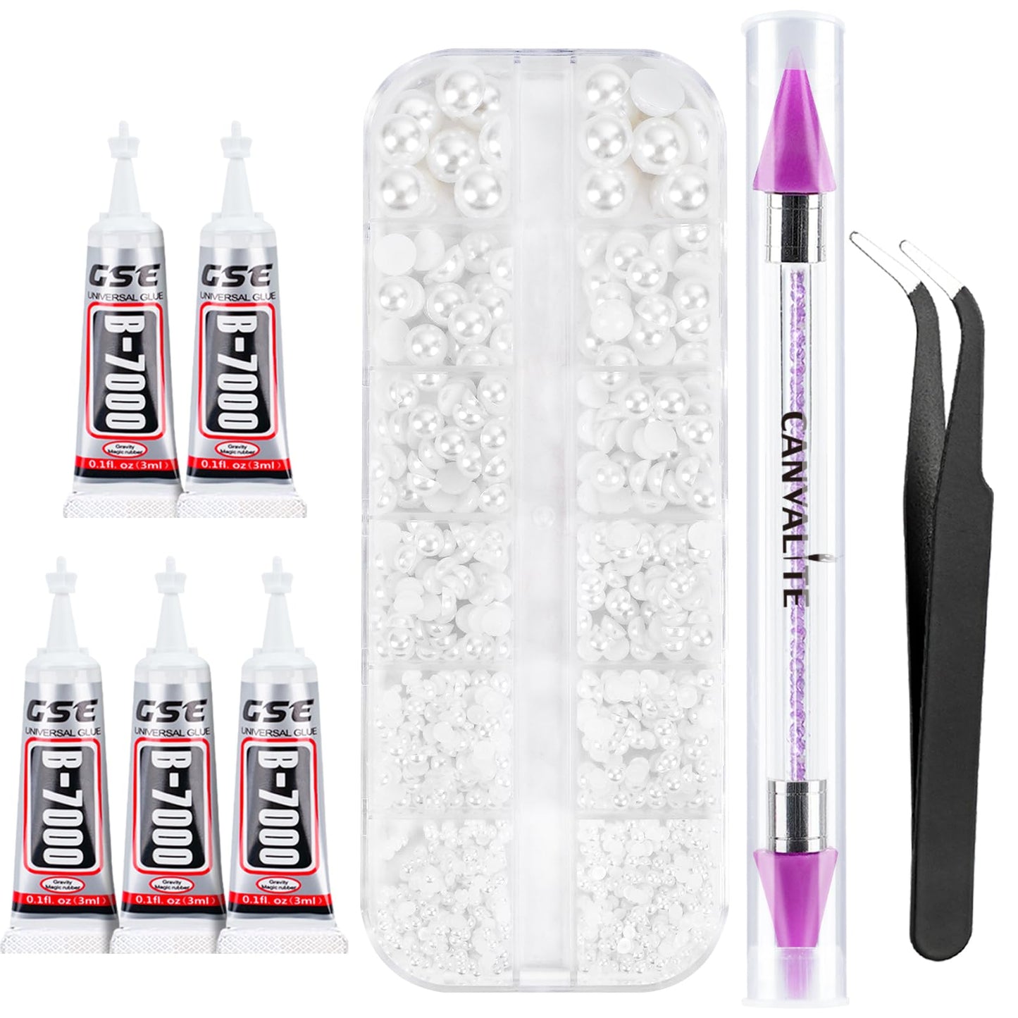 Canvalite Flatback Nail Pearls for Crafting, Multiple Sizes Half Pearls with 5Pcs B7000 Jewelry Glues & Picker Tools Bedazzling Bead for DIY Crafts Beauty and Personal Care CANVALITE Default Title