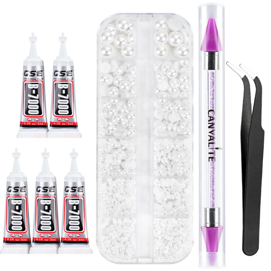 Canvalite Flatback Nail Pearls for Crafting, Multiple Sizes Half Pearls with 5Pcs B7000 Jewelry Glues & Picker Tools Bedazzling Bead for DIY Crafts Beauty and Personal Care CANVALITE Default Title