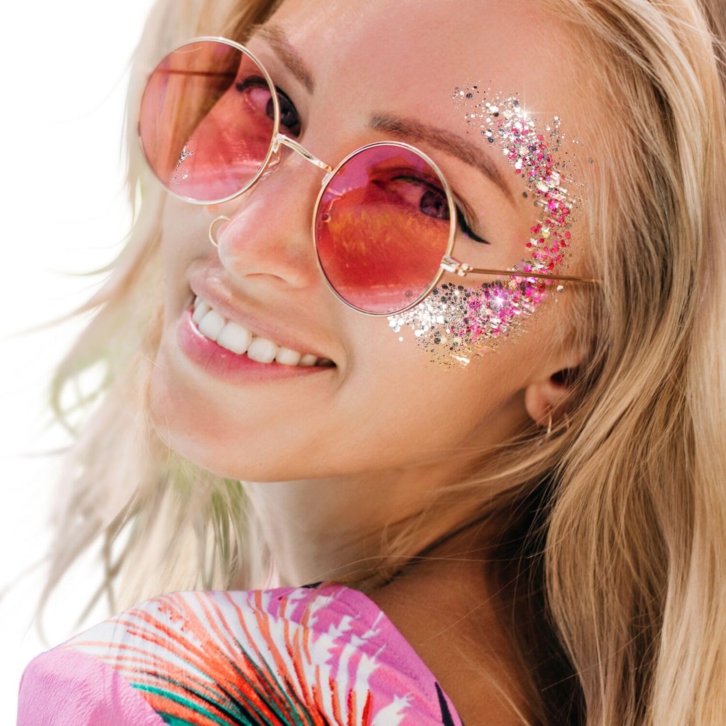 ANGXILIN High Capacity 60+60ML Chunky and Fine Mixed Face Body Glitter with Gel for Singer Concerts Rave Party Makeup,Quick Dry and Long Lasting