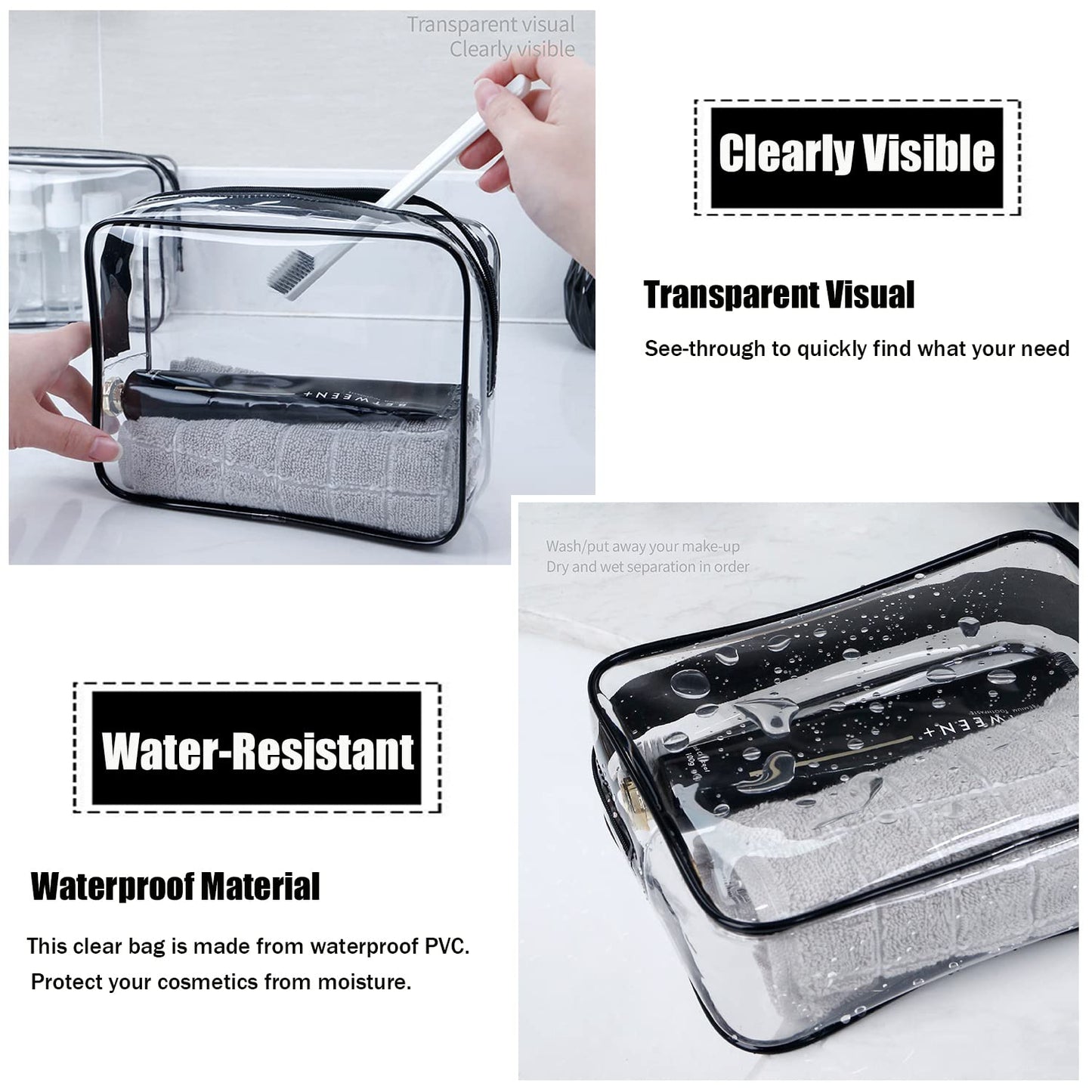MODENGKONGJIAN TSA Approved Toiletry Bag, 3 Pcs Clear Toiletries Bags Quart Size Travel Makeup Cosmetic Bag for Women Men, Carry on Airport Airline Beauty and Personal Care MODENGKONGJIAN