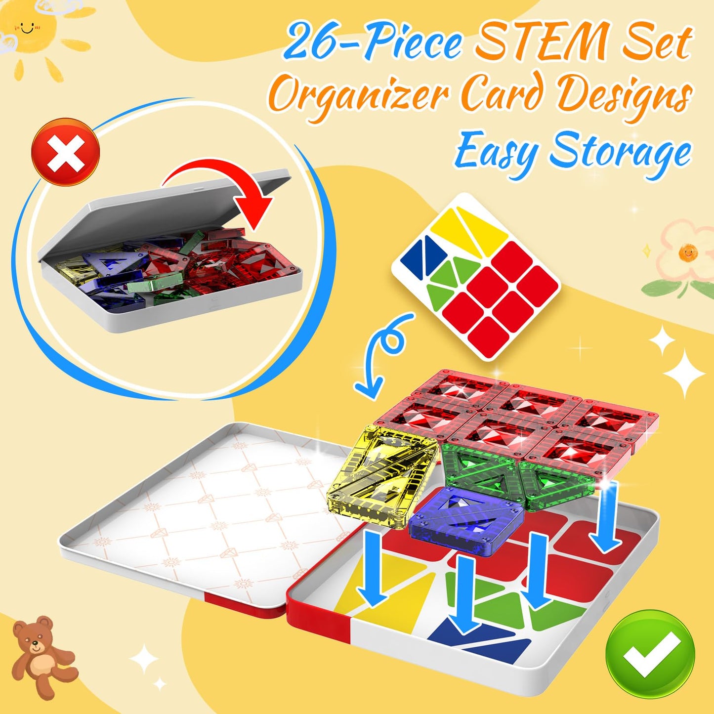 Zupooko Mini Magnetic Tiles – STEM Magnetic Building Blocks for Kids Ages 3–8, Montessori Sensory Learning Toy with Metal Storage Box, Gift