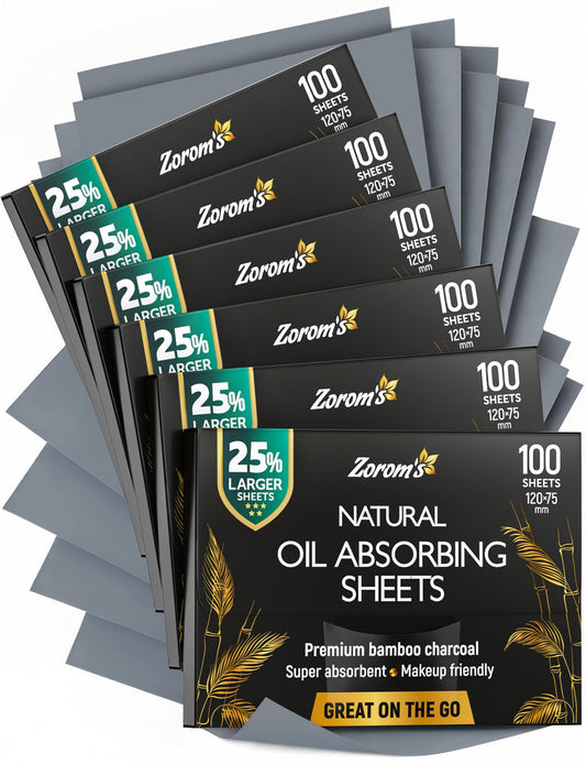 Natural Oil Blotting Sheets for Face with Bamboo Charcoal - 25% Larger - 6pk/600 Makeup Friendly Oil Absorbing Sheets for Face - Easy Dispensing Beauty and Personal Care ZOROM'S Default Title