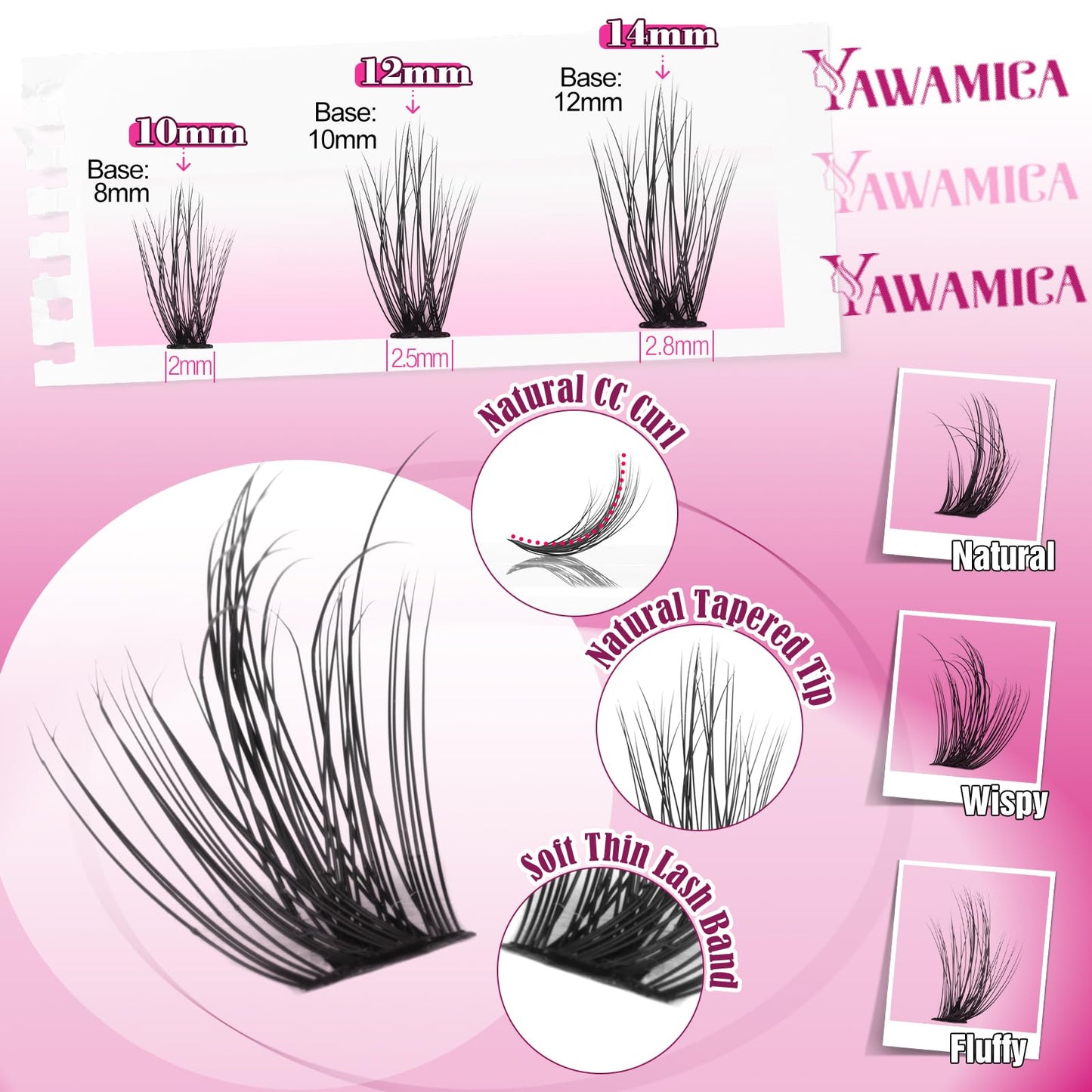 Yawamica Wispy Lash Clusters Natural Eyelash Extension 10-14mm Fluffy Eyelash Clusters CC Curly Individual Lashes Cluster Eyelash Extensions 40D Beauty and Personal Care Yawamica