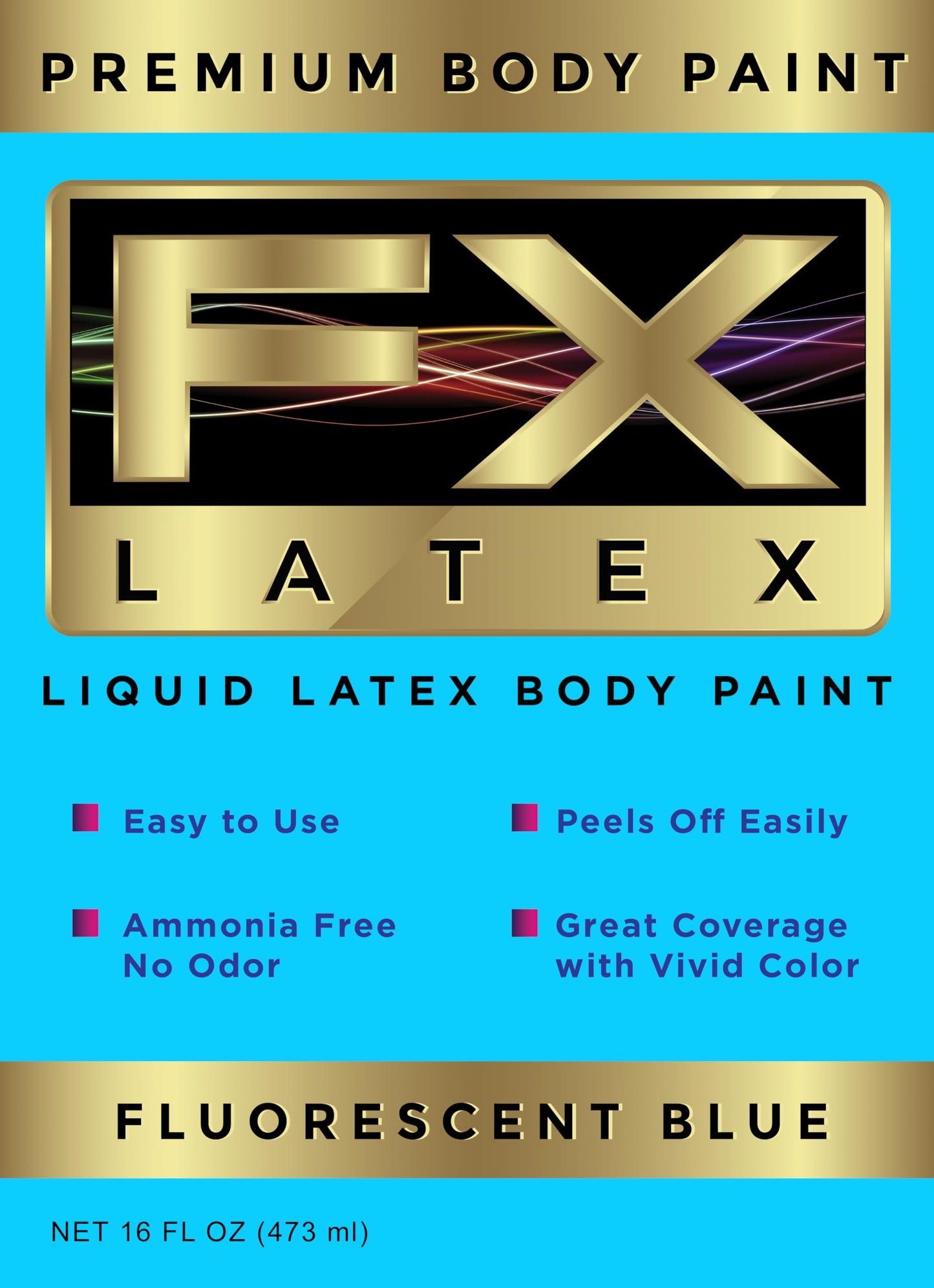 Liquid Latex - Face and Body Paint, Ammonia Free, Easy On and Off, Cosplay Makeup, Create Professional Monster, Zombie Arts 16 Oz (Fluorescent Blue)