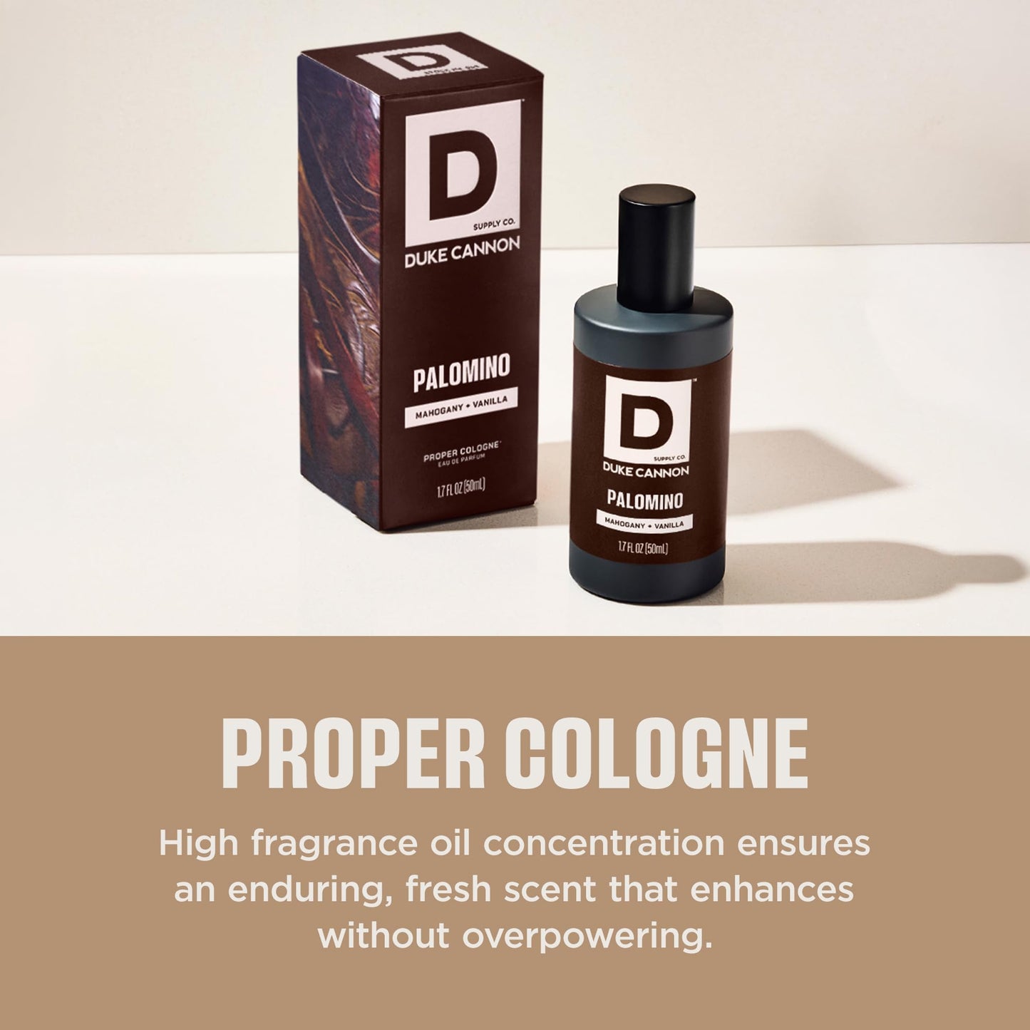 Duke Cannon Proper Cologne Palomino | Men's Eau de Parfum | Mahogany and Vanilla | Subtle, Long-Lasting Natural Scent | 1.7 fl oz