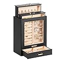 Homde Jewelry Organizer Girls Women Jewelry Box for Necklaces Rings Earrings Gift Bracelets Storage Case (Black + Gold)
