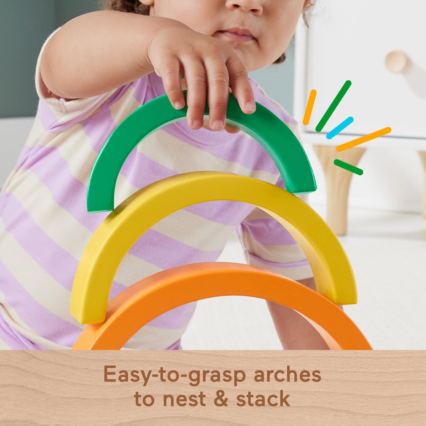 Fisher-Price Wooden Toddler Stacking Rainbow – 6 Colorful Pieces for Building & Developmental Play, Kids Ages 18+ Months
