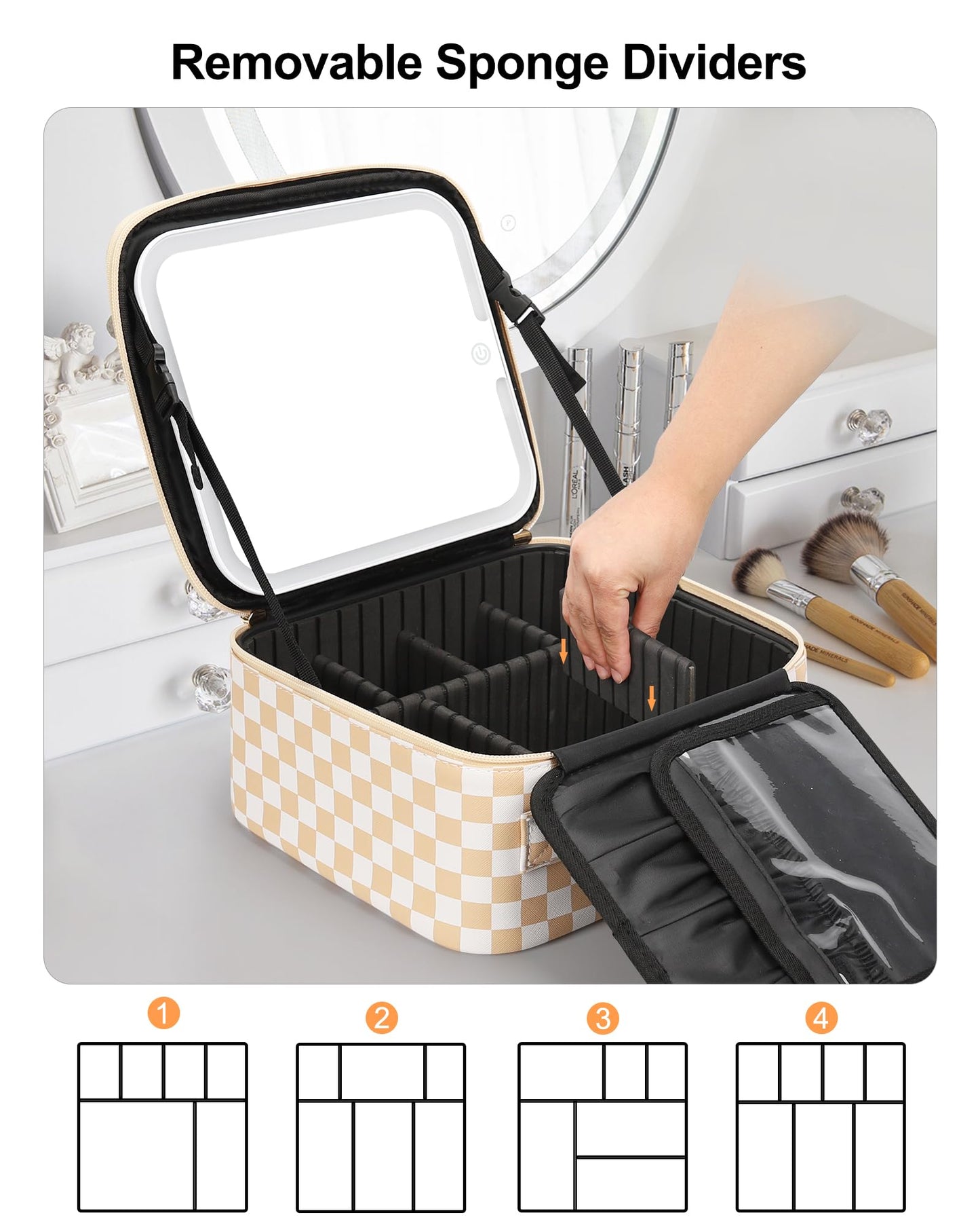 Relavel Travel Makeup Bag With LED Mirror, Cosmetic Train Case with Light up Mirror, Portable Makeup Artist Organizer Bag with Adjustable Dividers Beauty and Personal Care Relavel