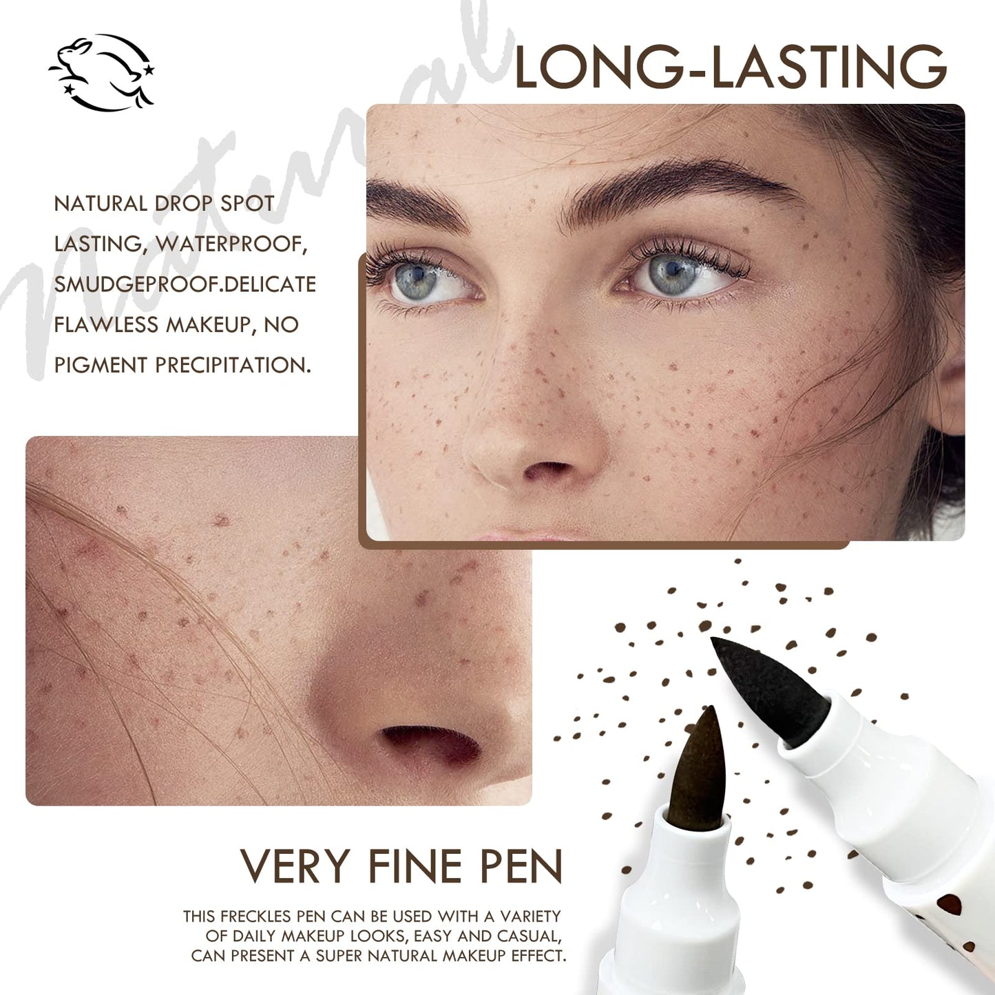 KYDA 2 Pcs Freckle Makeup Pen, Natural Lifelike Freckle Makeup Magic Color, Waterproof Longlasting Soft Dot Sopt Pen, for Natural Effortless