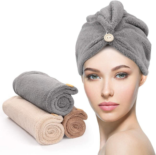 YFONG 3 Pack Hair Drying Towels, Hair Towel with Button, Super Absorbent Microfiber Hair Towel for Curly Hair, Fast Drying Hair Wraps for Women Girls Beauty and Personal Care YFONG Default Title