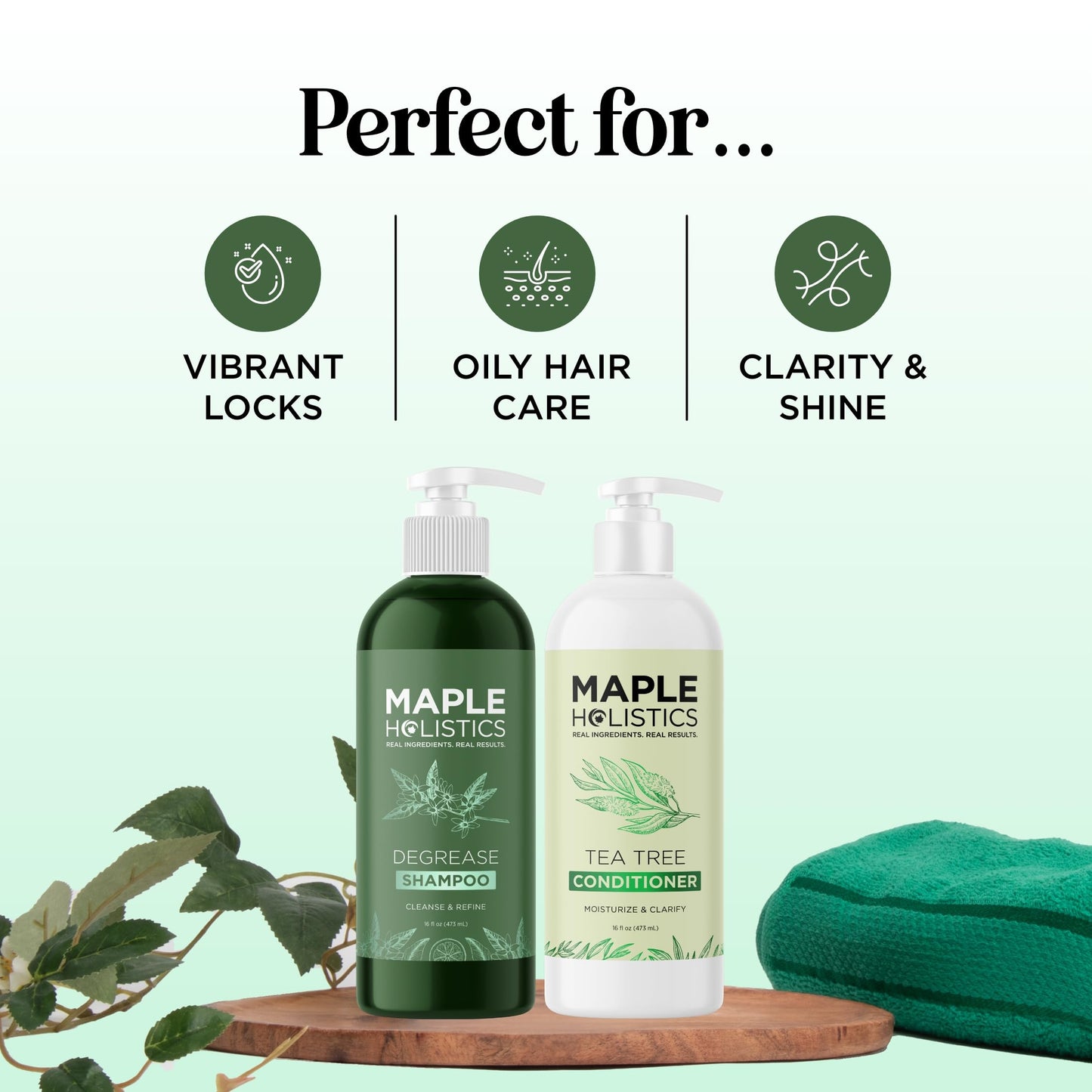 Shampoo and Conditioner for Oily Hair and Scalp - Sulfate and Paraben Free Shampoo and Conditioner Set for Oily Hair with Deep Cleansing Tea Tree Oil