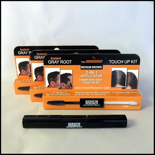 3 PACK Gray Away Instant Hair Root Touch up and Concealer 7ml Dual Brush BLACK Color