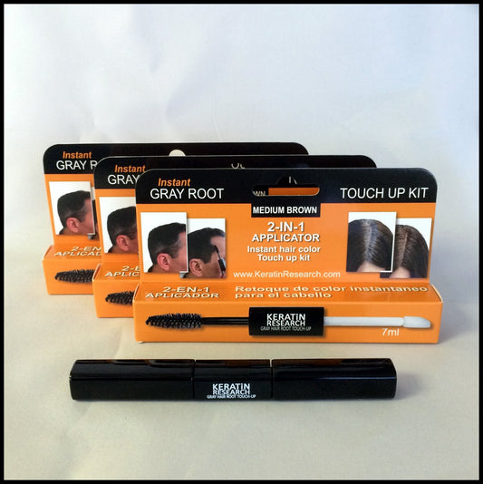 3 PACK Gray Away Instant Hair Root Touch up and Concealer 7ml Dual Brush BLACK Color