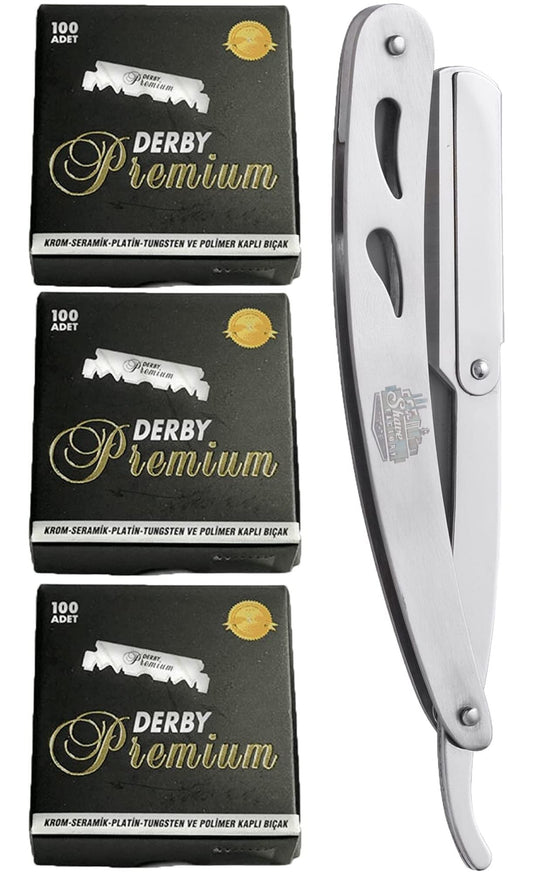 The Shave Factory Straight Edge Razor Kit - with Single Stainless Steel razors for men from (Steel, Derby Premium Single Edge) Beauty and Personal Care the shave factory