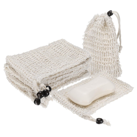 uxcell 20 Pcs Soap Saver Bag, 5.5"x3.5" Mesh Soap Bag with Drawstring Brown Wooden Bead Cotton Scrubber Pouch Exfoliating Net for Body Shower Foaming Beauty and Personal Care uxcell