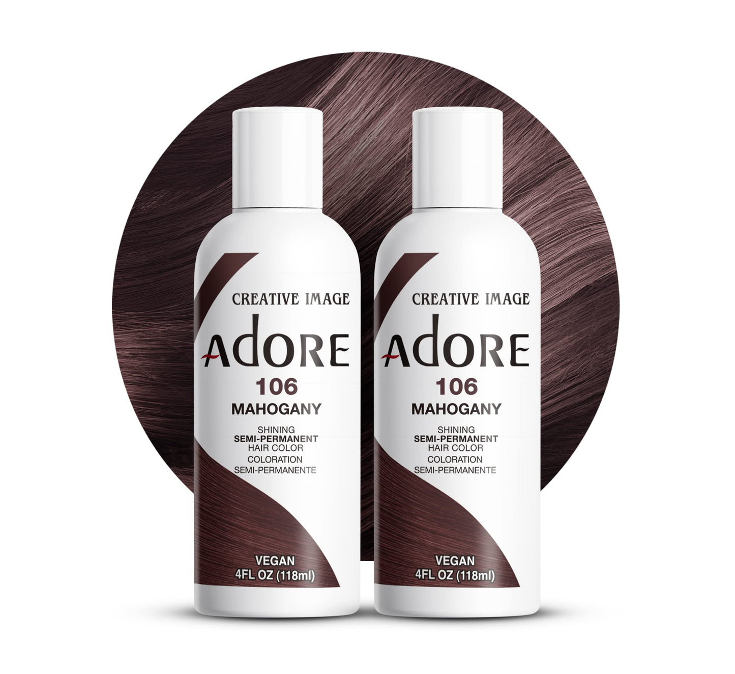 Adore Semi Permanent Hair Color (106 Mahogany) (2 Pack) | Vegan & Cruelty-Free Brown Hair Dye | No Ammonia, No Peroxide, No Alcohol | 4 Fl Oz