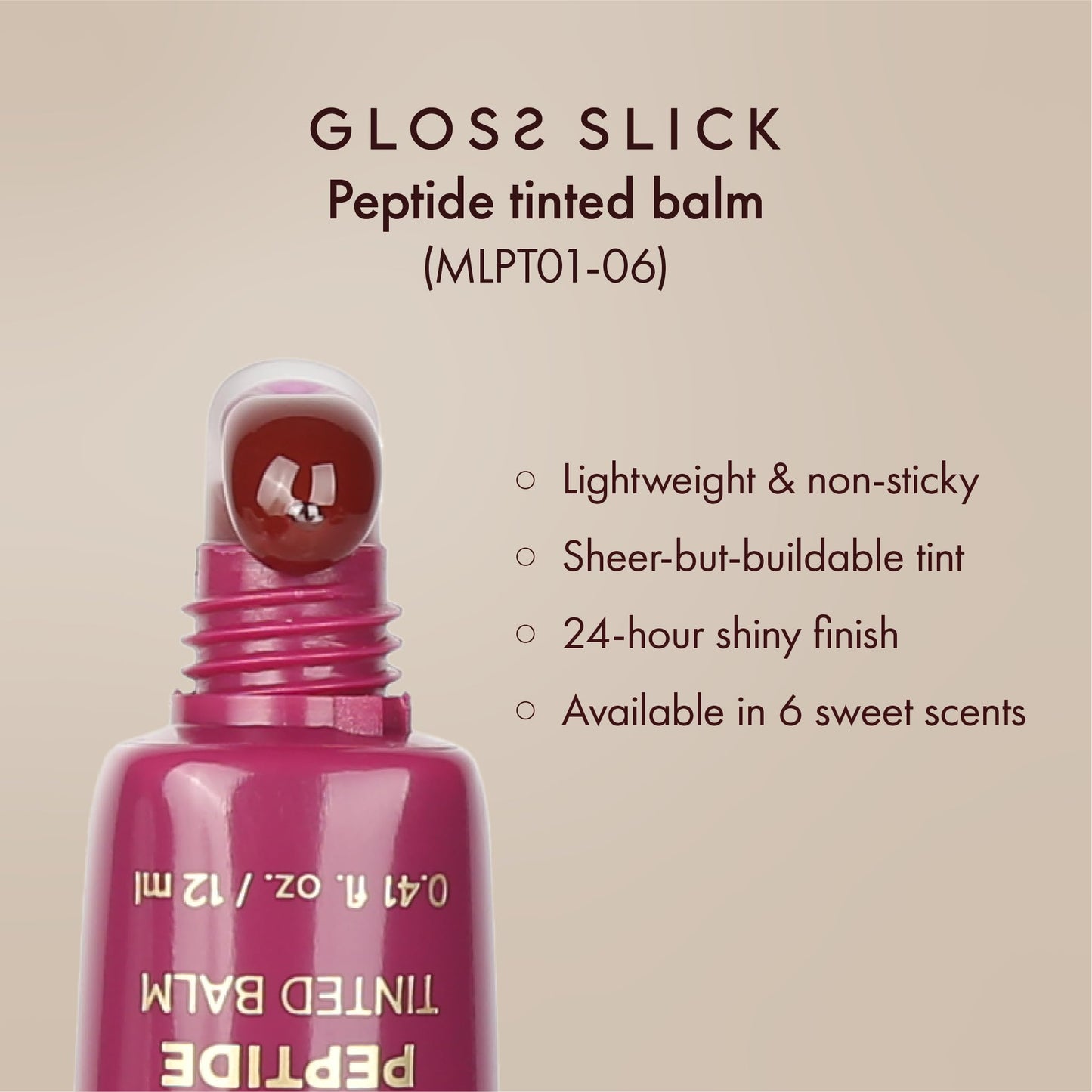 Absolute New York Gloss Slick Peptide Tinted Balm, Weightless and Non-Sticky, Soft Hydrated and Plump Lips (MLPT05 Vanilla Bean)