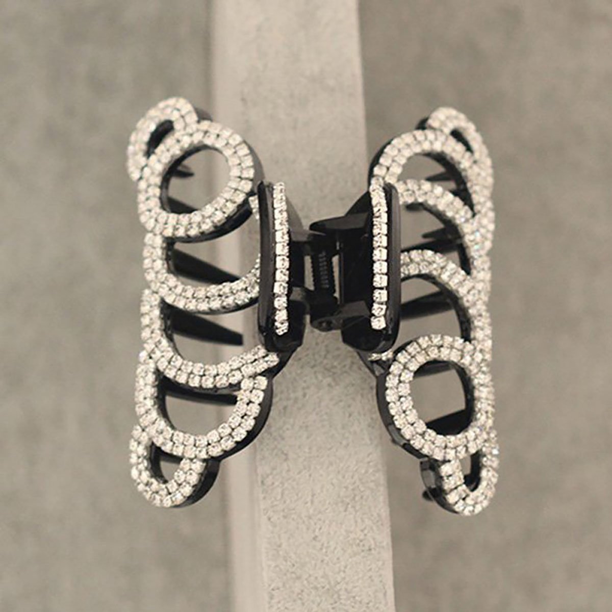 Exquisite Rhinestones Jaw Clip Claw Clip Large Crystal Thick Hair Claw Hair Clip Head Dress for Women Lady (Black)