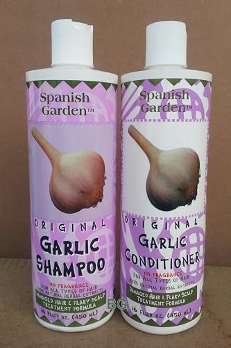 Original GARLIC Shampoo & Conditioner Set. Damaged Hair, Flaky Scalp Treatment Formula by Spanish Garden 16 oz (2 Pack) iwgl