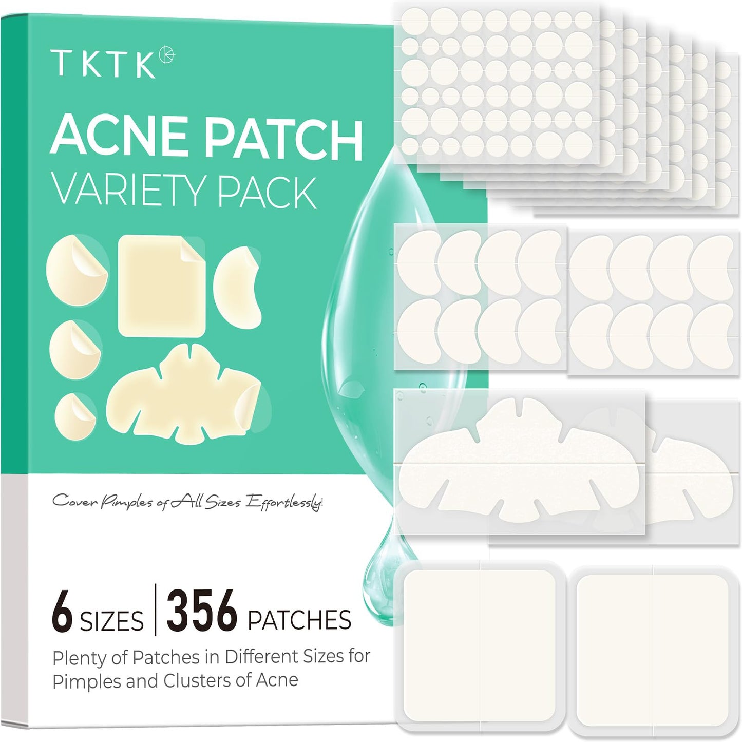 TKTK Pimple Patches for Face, 6 Sizes Hydrocolloid Acne Patch Variety, Large Acne Stickers for Cheeks, Forehead, Chin, Nose, Back Blemishes Zit Beauty and Personal Care TKTK Default Title