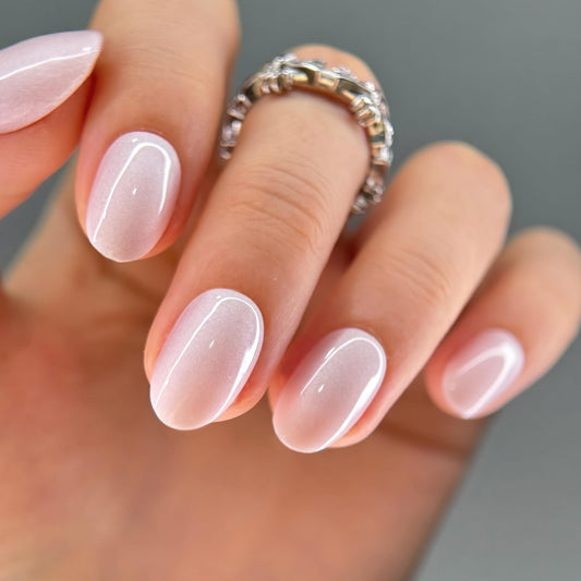 CurvLife Short Oval Press On Nails - Moonlight Pearly Shimmer Glossy White Pearl Press on Nails with Glue Natural Long Lasting Fake Nails False Nail Beauty and Personal Care CurvLife Default Title