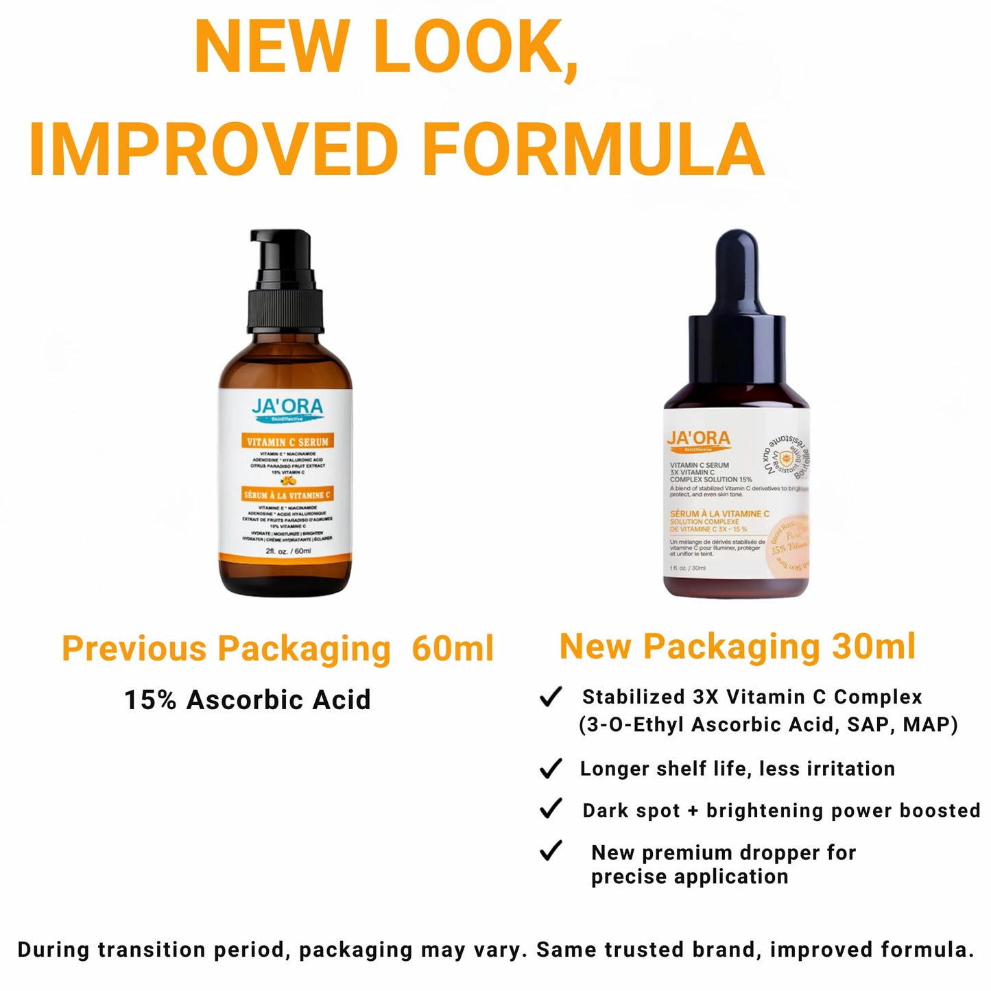 JA’ORA SkinEffective Vitamin C Serum 60ML, 15% Vit C with Niacinamide, Hyaluronic Acid & Vit E, Anti-Aging Brightening for Dark Spots, Wrinkles, Even