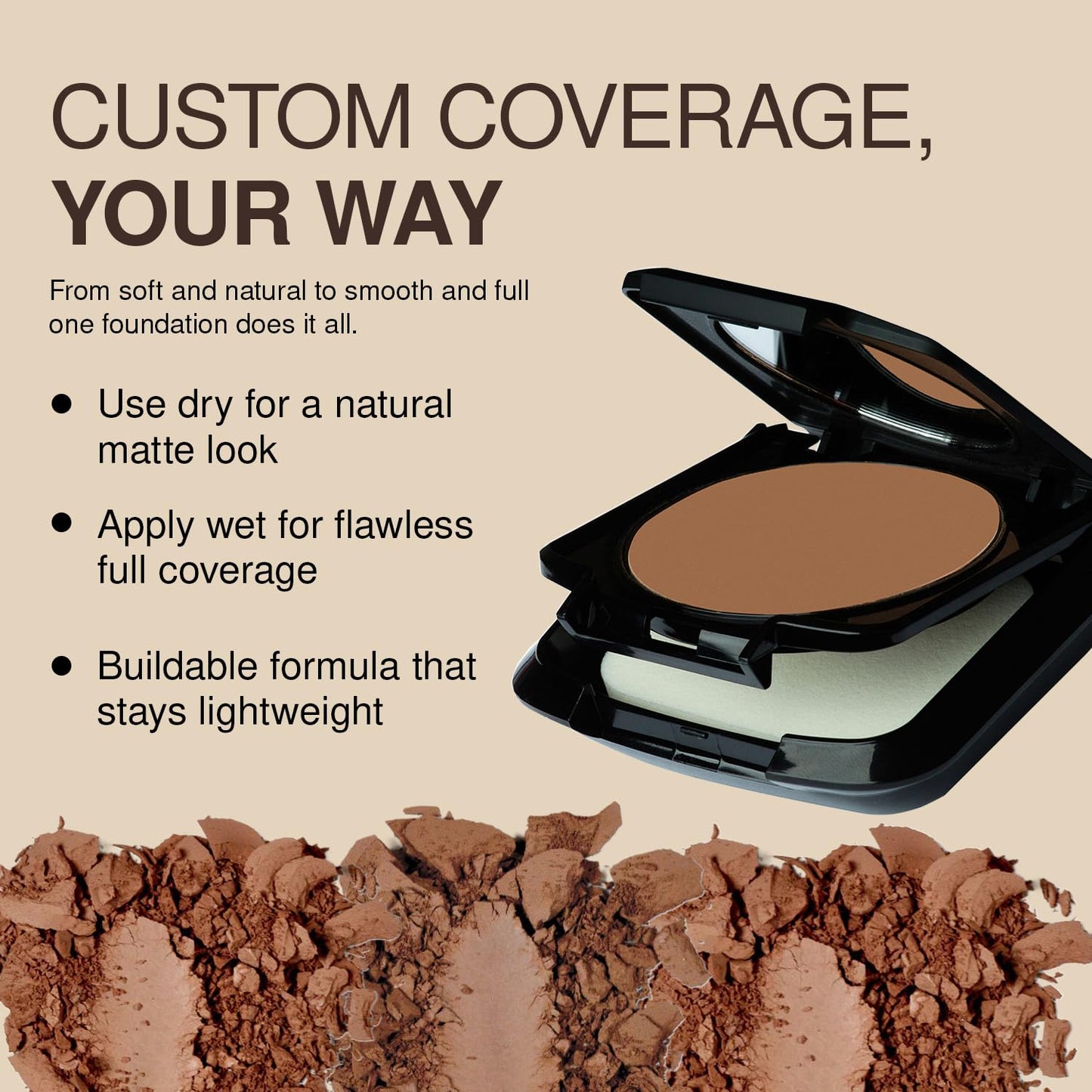 Palladio Dual Wet and Dry Foundation with sponge and Mirror, Squalane Infused, Apply Wet for Maximum Coverage or Dry for Light Finishing and Touchup