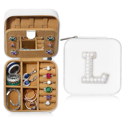 Parima Women's L Initial Mini Jewelry Case | Personalized Travel Case | Birthday Gift - White